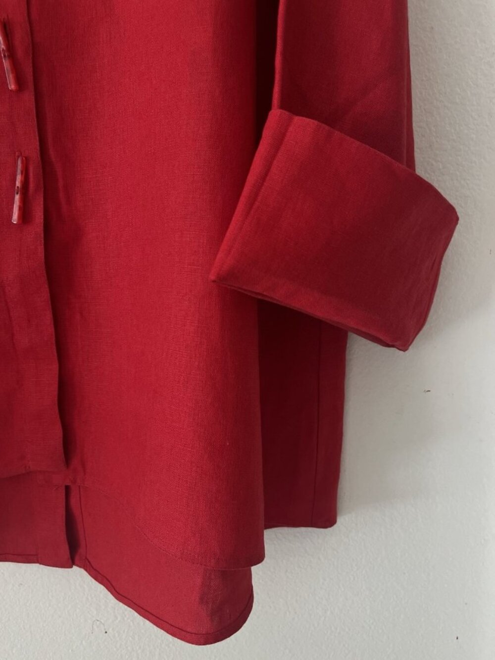 Courtney Washington 100% Linen Red Linen Top Size S Oversized Lagenlook NEW Art - Picture 4 of 10